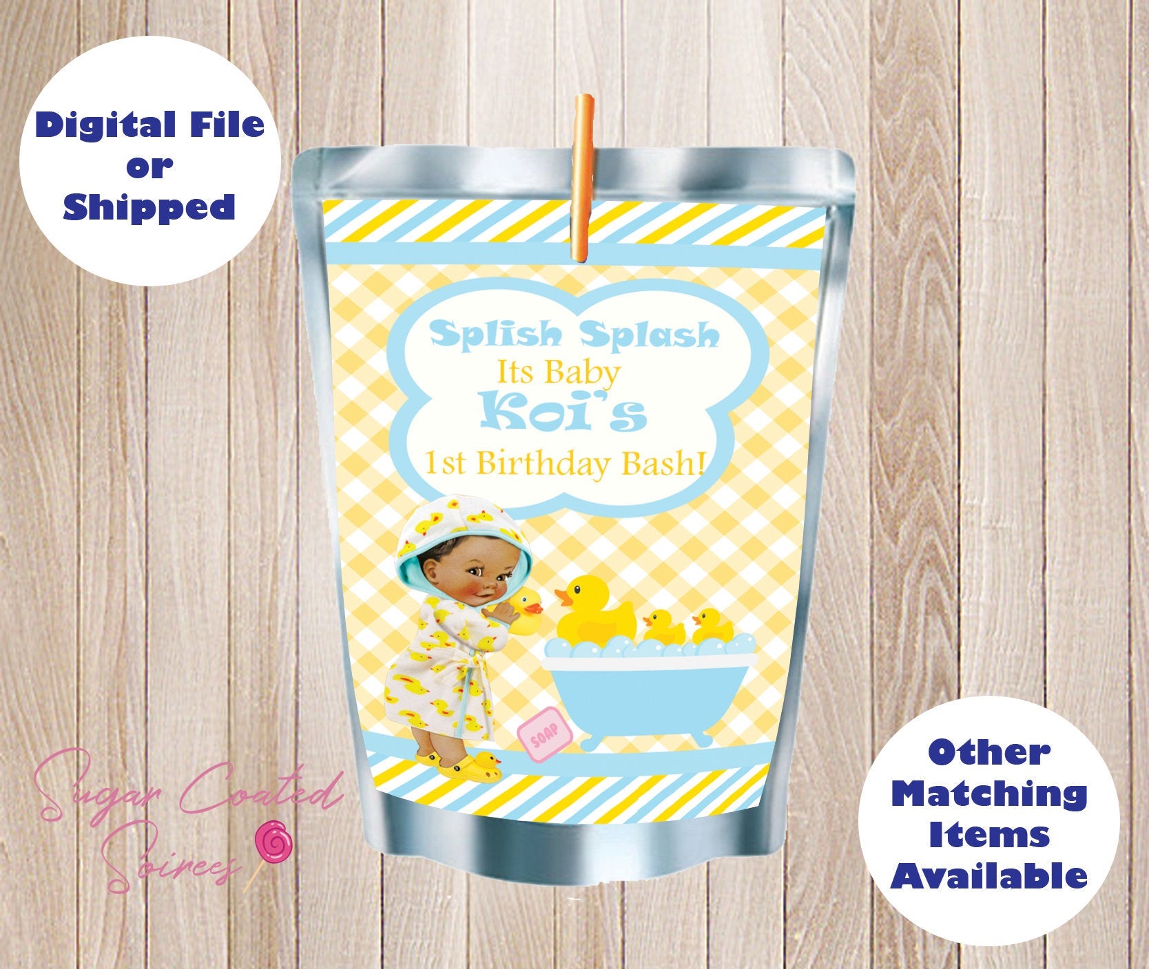 SHIPPED PRINTED Rubber Duck Royal baby shower Personalized Capri Sun Juice Label, Birthday Party, Party Favor, DIY
