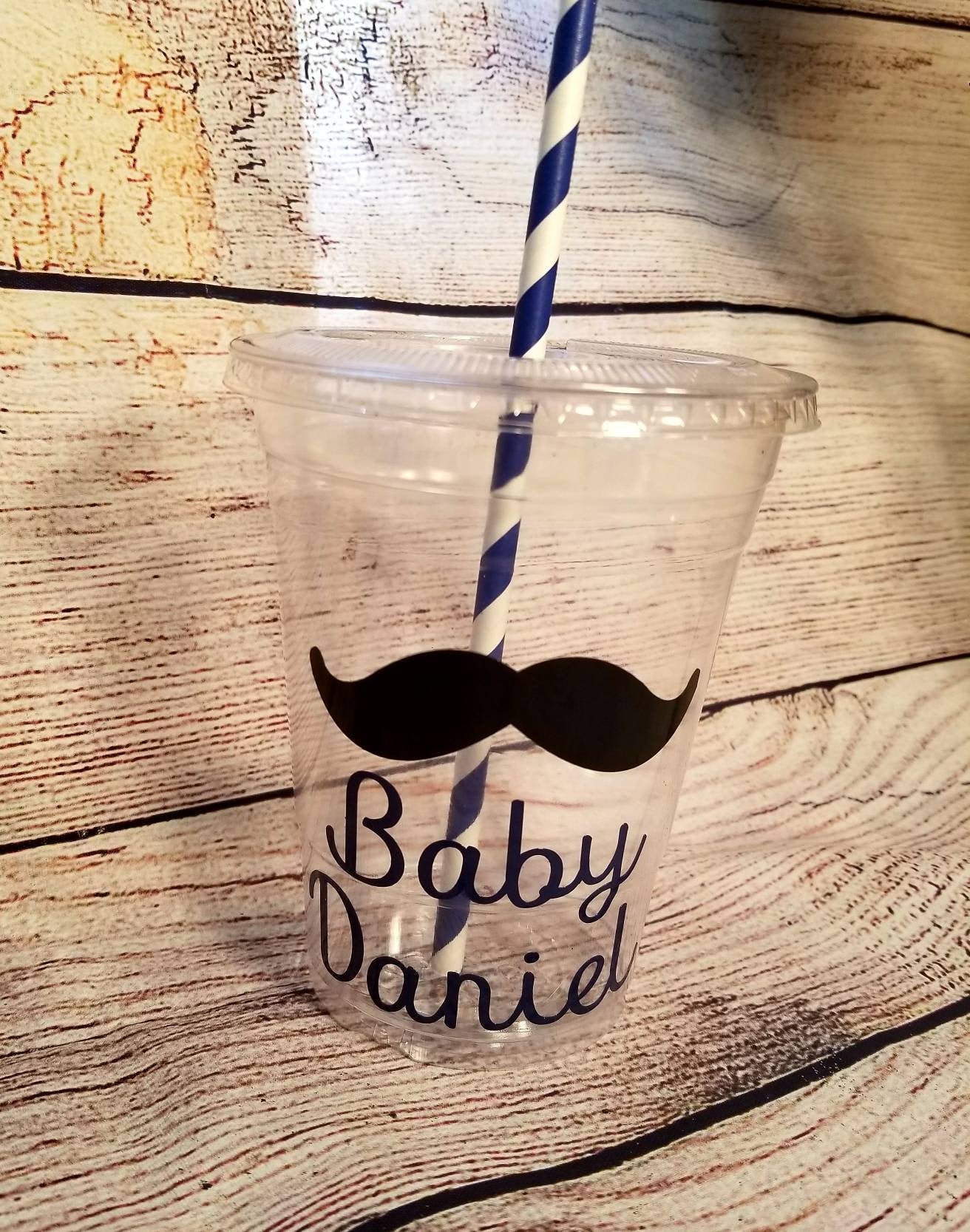 Little Man Party Cups, Gentleman Party, Mustache Party, Personalized Babyshower Party Cups, 16oz Plastic Cups with lid,  tableware