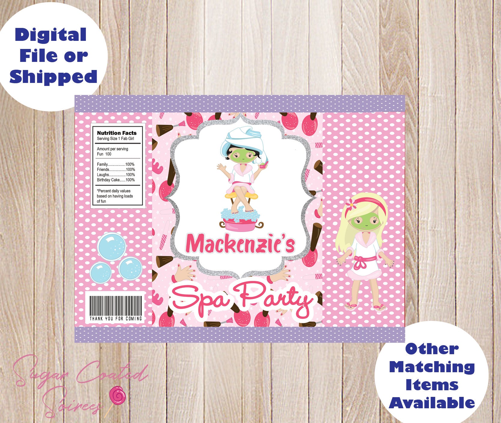 SHIPPED PRINTED Spa Girls Makeup Beauty Party Birthday chip / treat / party / favor / goodie / candy bag