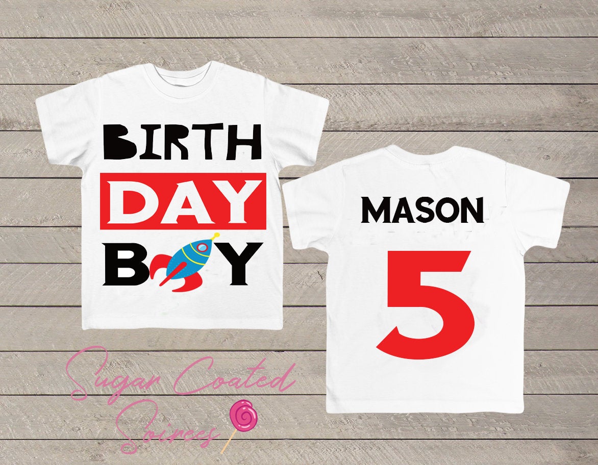 Birthday Boy Tee Outer Space, Rocket, Rocketship, Personalized Birthday Boy Shirt Any Age + Name 1,2,3,4,5   Tshirt Tee