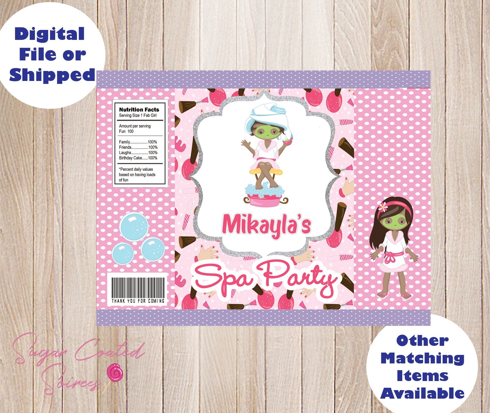 SHIPPED PRINTED Spa Girls Makeup Beauty Party African American Birthday chip / treat / party / favor / goodie / candy bag