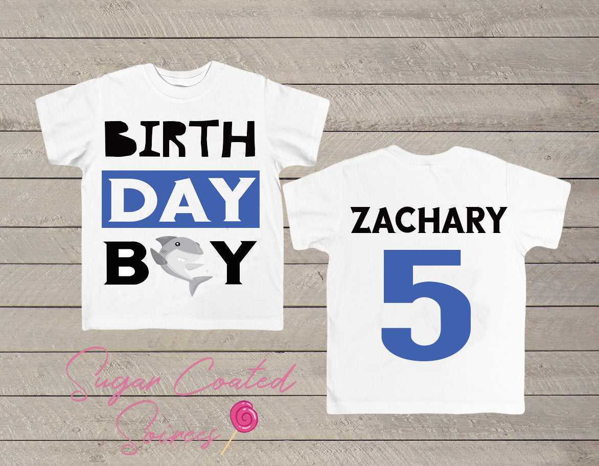 Shark Birthday Boy tee, Shark Party, Beach Birthday,  Personalized Birthday Boy Shirt Any Age + Name 1,2,3,4,5 Tshirt Tee
