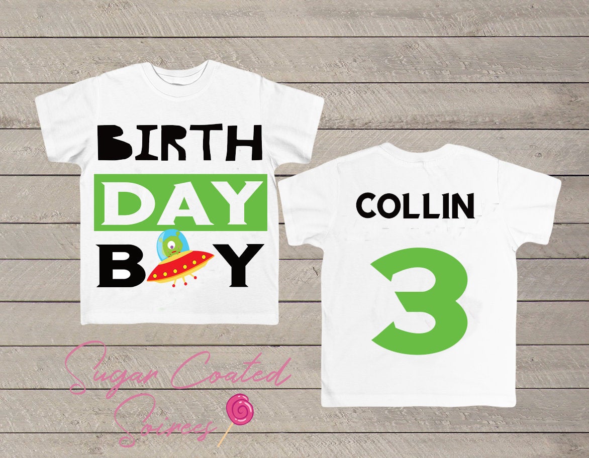 Birthday Boy Tee Outer Space, Alien, Science, Planet, Rocket,Astronomy,Personalized Birthday Boy Shirt Any Age + Name 1,2,3,4,5   Tshirt Tee