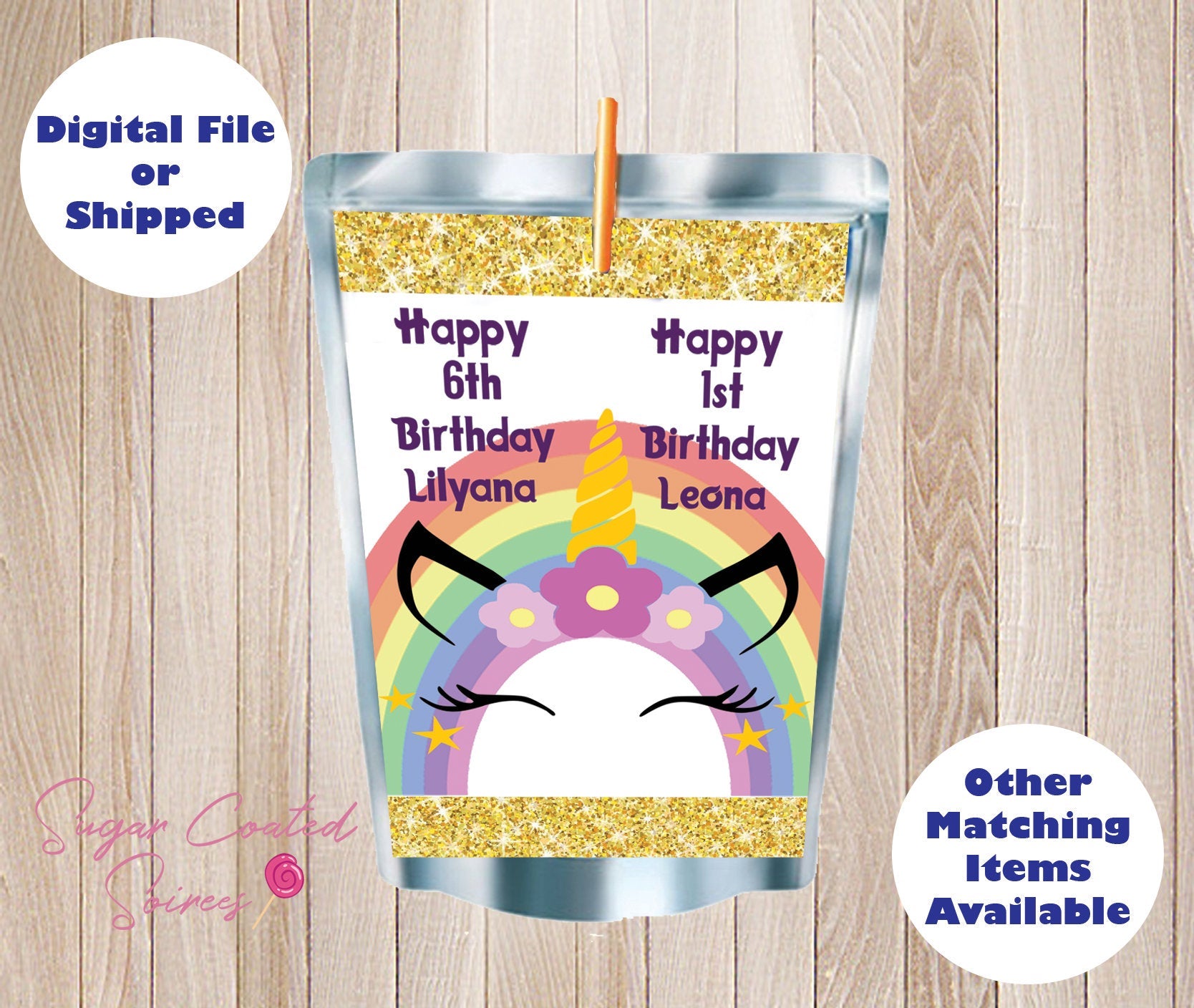 SHIPPED PRINTED Rainbow Unicorn Personalized Capri Sun Juice Label, Birthday Party, Party Favor, DIY