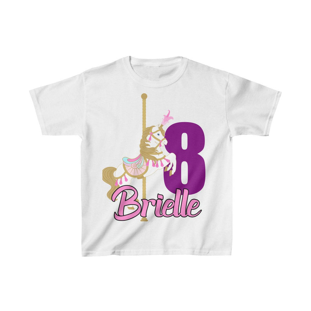 Personalized Pink Carousel Theme Kids Birthday Party Heavy Youth Cotton Tee, Multiple Colors
