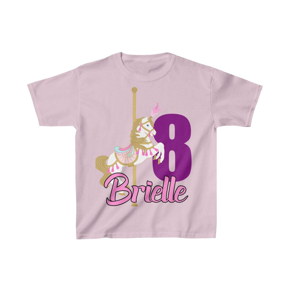 Personalized Pink Carousel Theme Kids Birthday Party Heavy Youth Cotton Tee, Multiple Colors