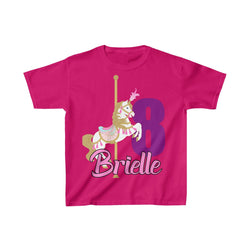 Personalized Pink Carousel Theme Kids Birthday Party Heavy Youth Cotton Tee, Multiple Colors
