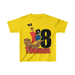 Personalized Pirate Ship Sea Theme Kids Birthday Party Heavy Youth Cotton Tee, Multiple Colors