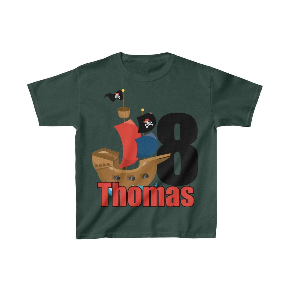 Personalized Pirate Ship Sea Theme Kids Birthday Party Heavy Youth Cotton Tee, Multiple Colors