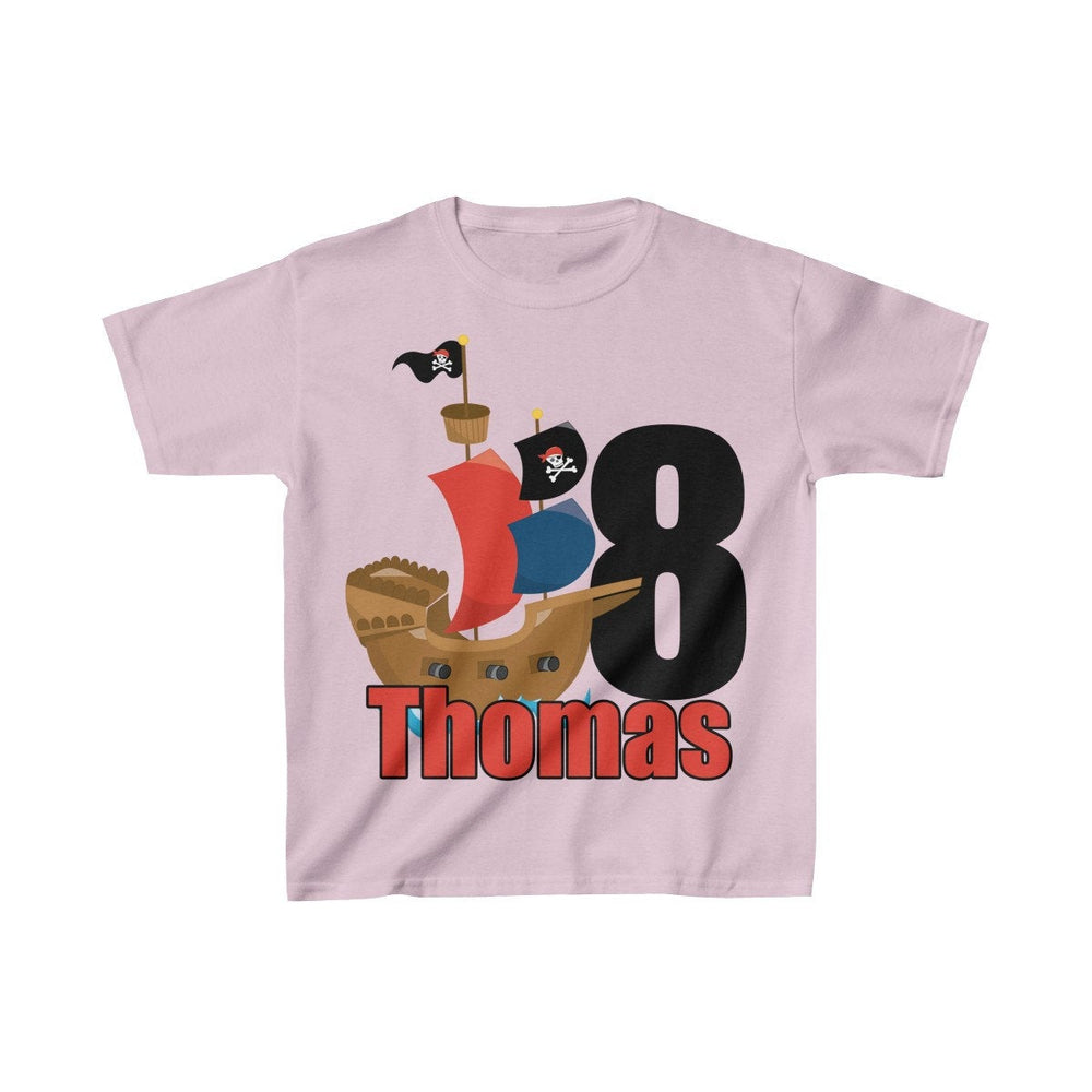 Personalized Pirate Ship Sea Theme Kids Birthday Party Heavy Youth Cotton Tee, Multiple Colors