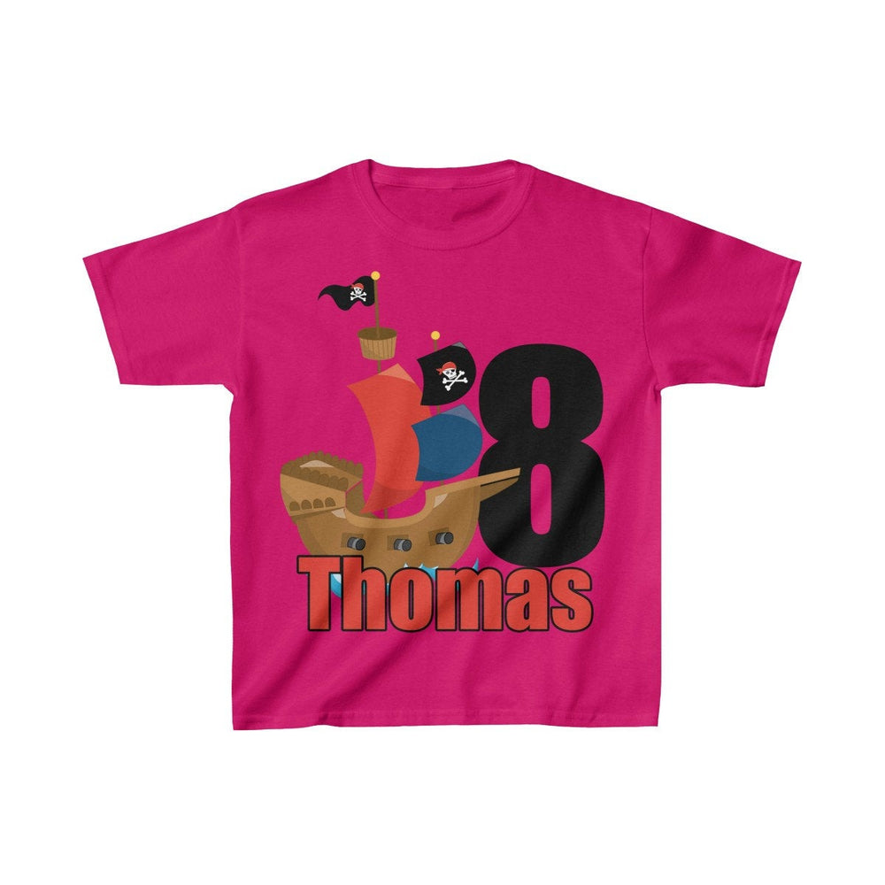Personalized Pirate Ship Sea Theme Kids Birthday Party Heavy Youth Cotton Tee, Multiple Colors