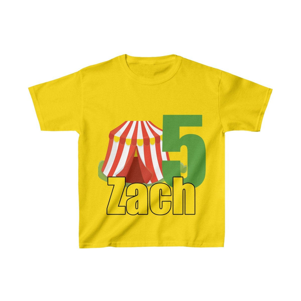 Personalized Circus Tent Theme Kids Birthday Party Heavy Youth Cotton Tee, Multiple Colors