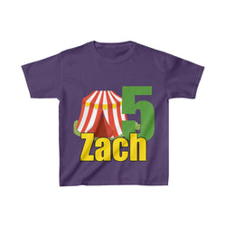 Personalized Circus Tent Theme Kids Birthday Party Heavy Youth Cotton Tee, Multiple Colors