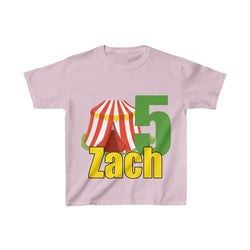 Personalized Circus Tent Theme Kids Birthday Party Heavy Youth Cotton Tee, Multiple Colors