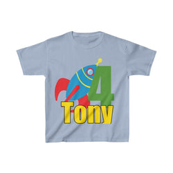 Personalized Rocket Ship Outer Space Theme Kids Birthday Party Heavy Youth Cotton Tee, Multiple Colors