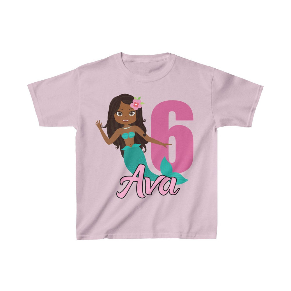 Personalized  African American Mermaid Theme Kids Birthday Party Heavy Youth Cotton Tee, Multiple Colors, Ocean, Sea, Beach