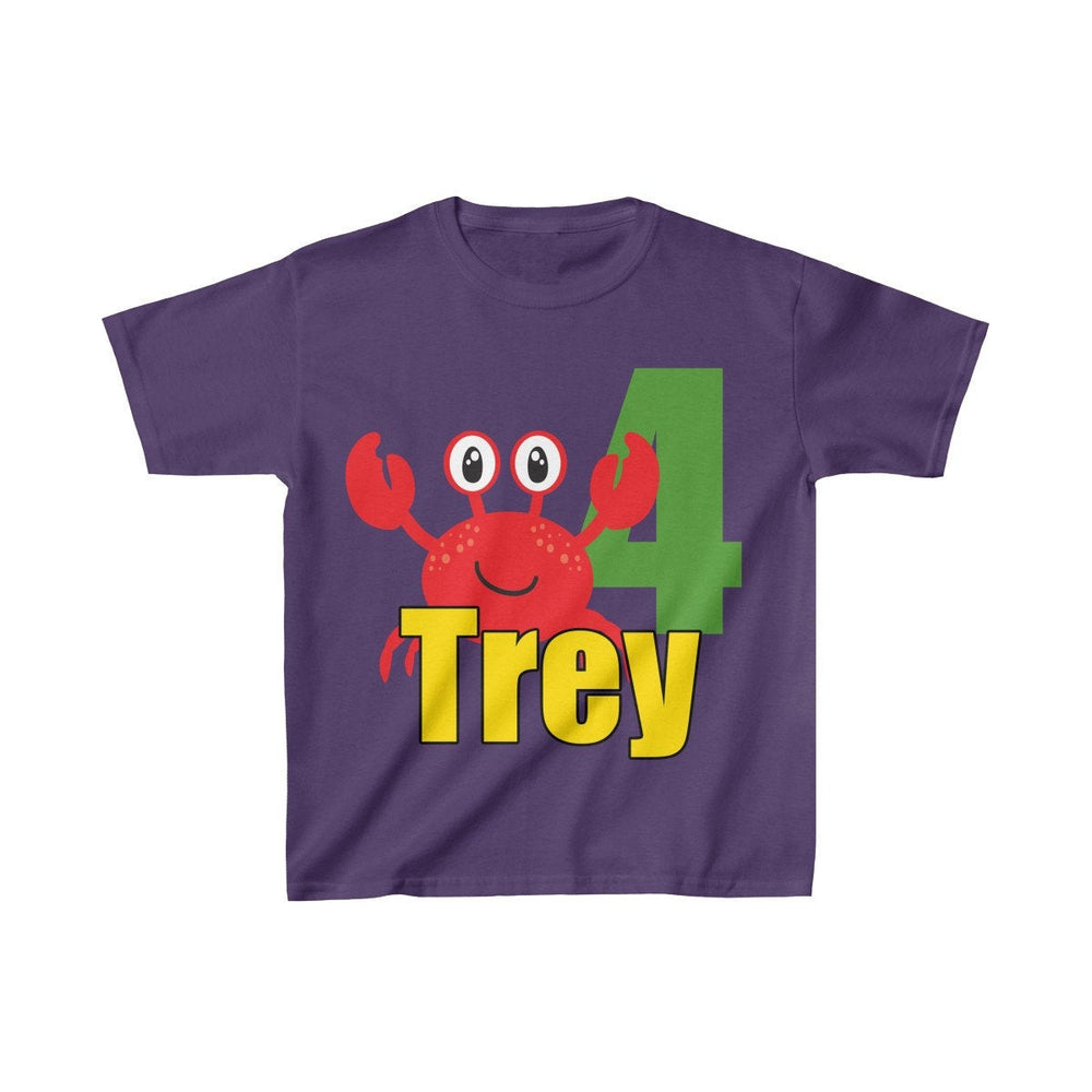 Personalized Crab Beach Theme Kids Birthday Party Heavy Youth Cotton Tee, Multiple Colors, Ocean, Sea