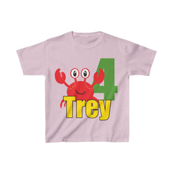 Personalized Crab Beach Theme Kids Birthday Party Heavy Youth Cotton Tee, Multiple Colors, Ocean, Sea
