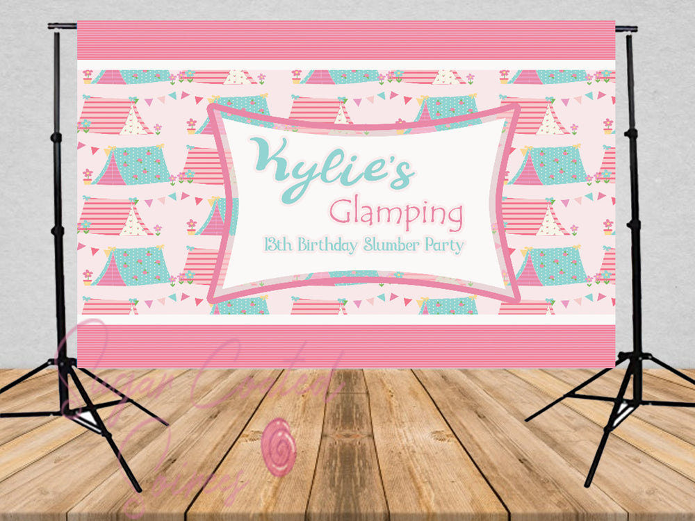 Printed Glamping Backdrop, Glamping Birthday, Glamping Party, slumber party, Birthday Vinyl Backdrop 3x5ft 5x7ft 8x10ft