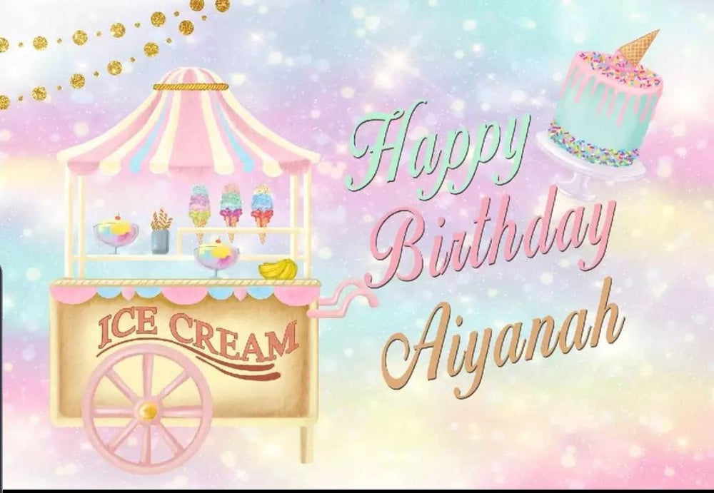 Printed Ice Cream Parlor Backdrop, ice cream party, ice cream birthday, Birthday Vinyl Backdrop 3x5ft 5x7ft 8x10ft