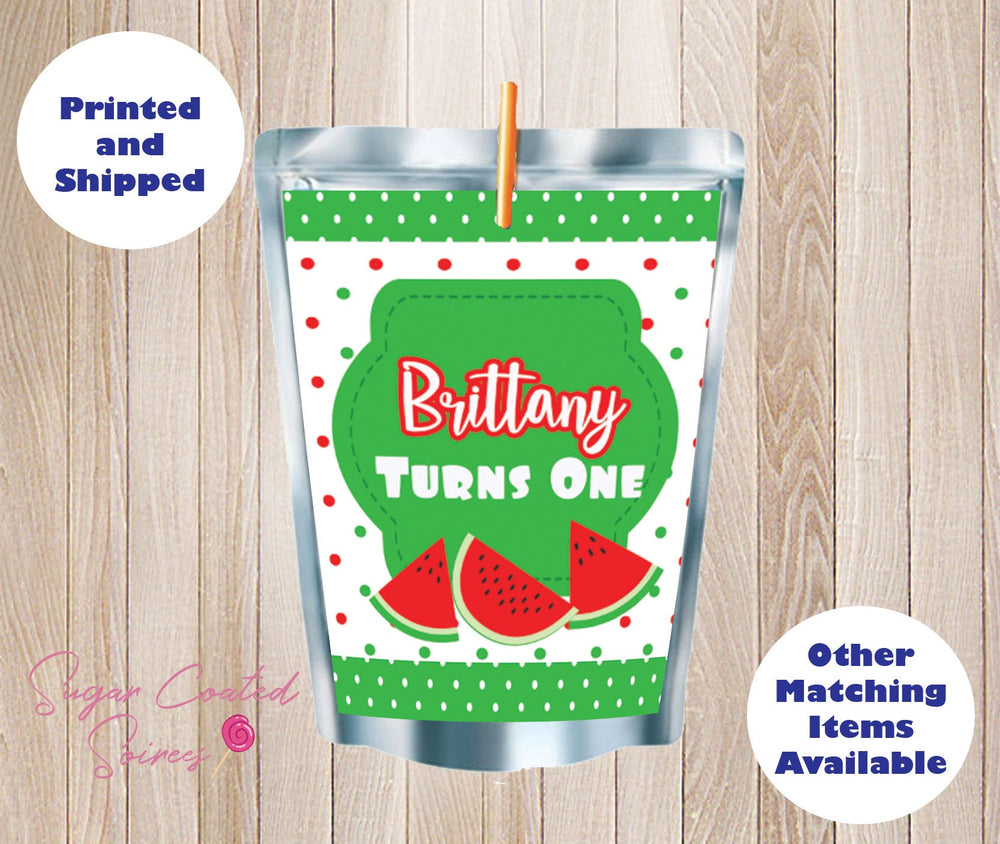 PRINTED and SHIPPED Red Watermelon Capri Sun Label, Personalized Capri Sun Juice Pouch Label, Birthday Party, Favor, DIY