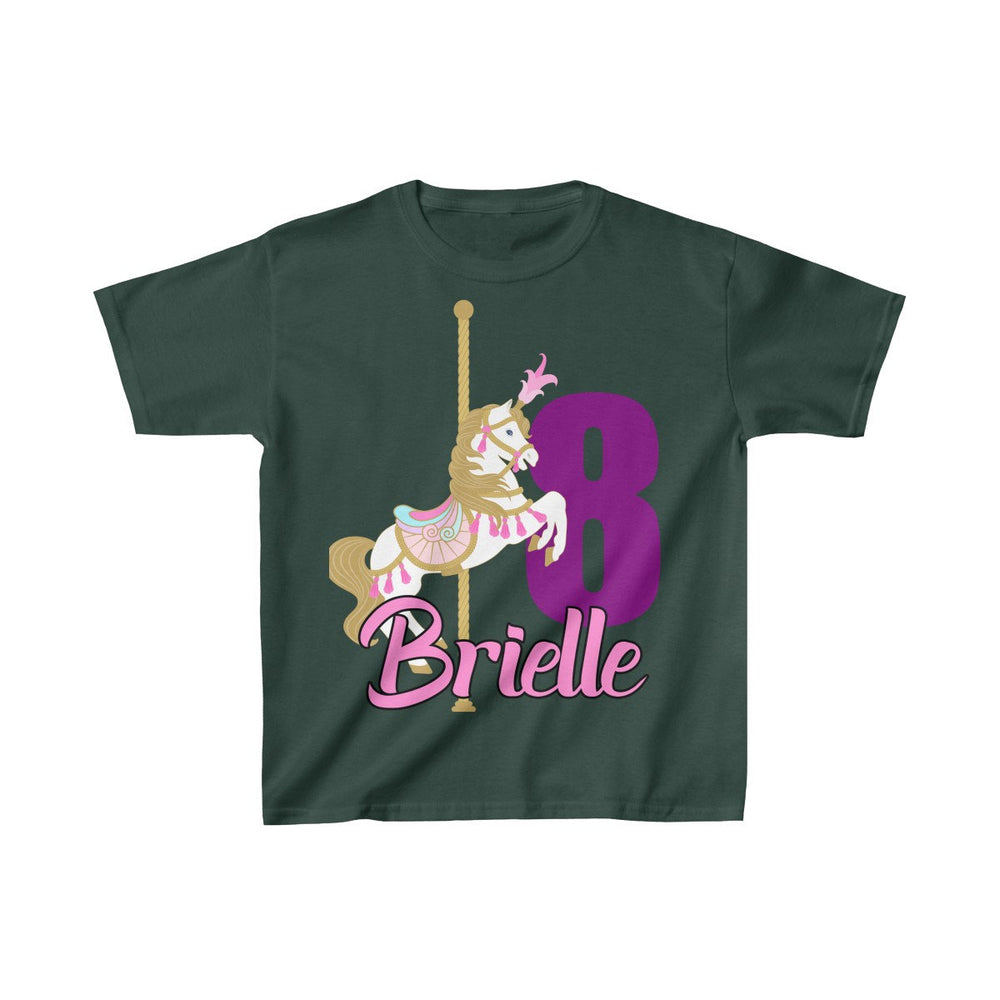 Personalized Pink Carousel Theme Kids Birthday Party Heavy Youth Cotton Tee, Multiple Colors