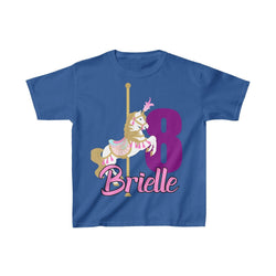 Personalized Pink Carousel Theme Kids Birthday Party Heavy Youth Cotton Tee, Multiple Colors