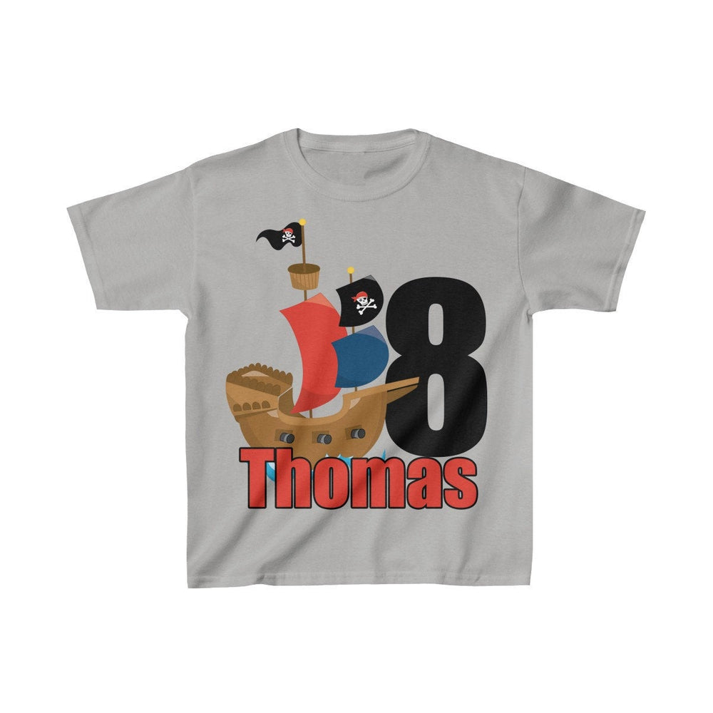 Personalized Pirate Ship Sea Theme Kids Birthday Party Heavy Youth Cotton Tee, Multiple Colors