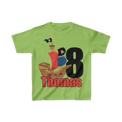 Personalized Pirate Ship Sea Theme Kids Birthday Party Heavy Youth Cotton Tee, Multiple Colors