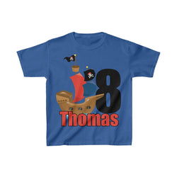 Personalized Pirate Ship Sea Theme Kids Birthday Party Heavy Youth Cotton Tee, Multiple Colors