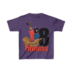 Personalized Pirate Ship Sea Theme Kids Birthday Party Heavy Youth Cotton Tee, Multiple Colors
