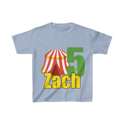 Personalized Circus Tent Theme Kids Birthday Party Heavy Youth Cotton Tee, Multiple Colors