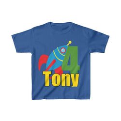 Personalized Rocket Ship Outer Space Theme Kids Birthday Party Heavy Youth Cotton Tee, Multiple Colors