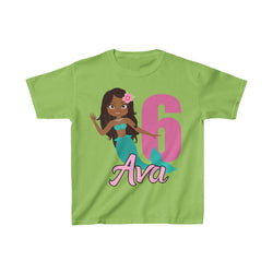 Personalized  African American Mermaid Theme Kids Birthday Party Heavy Youth Cotton Tee, Multiple Colors, Ocean, Sea, Beach