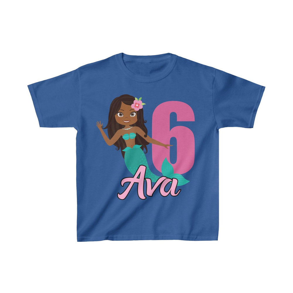 Personalized  African American Mermaid Theme Kids Birthday Party Heavy Youth Cotton Tee, Multiple Colors, Ocean, Sea, Beach
