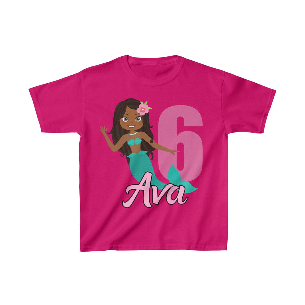 Personalized  African American Mermaid Theme Kids Birthday Party Heavy Youth Cotton Tee, Multiple Colors, Ocean, Sea, Beach