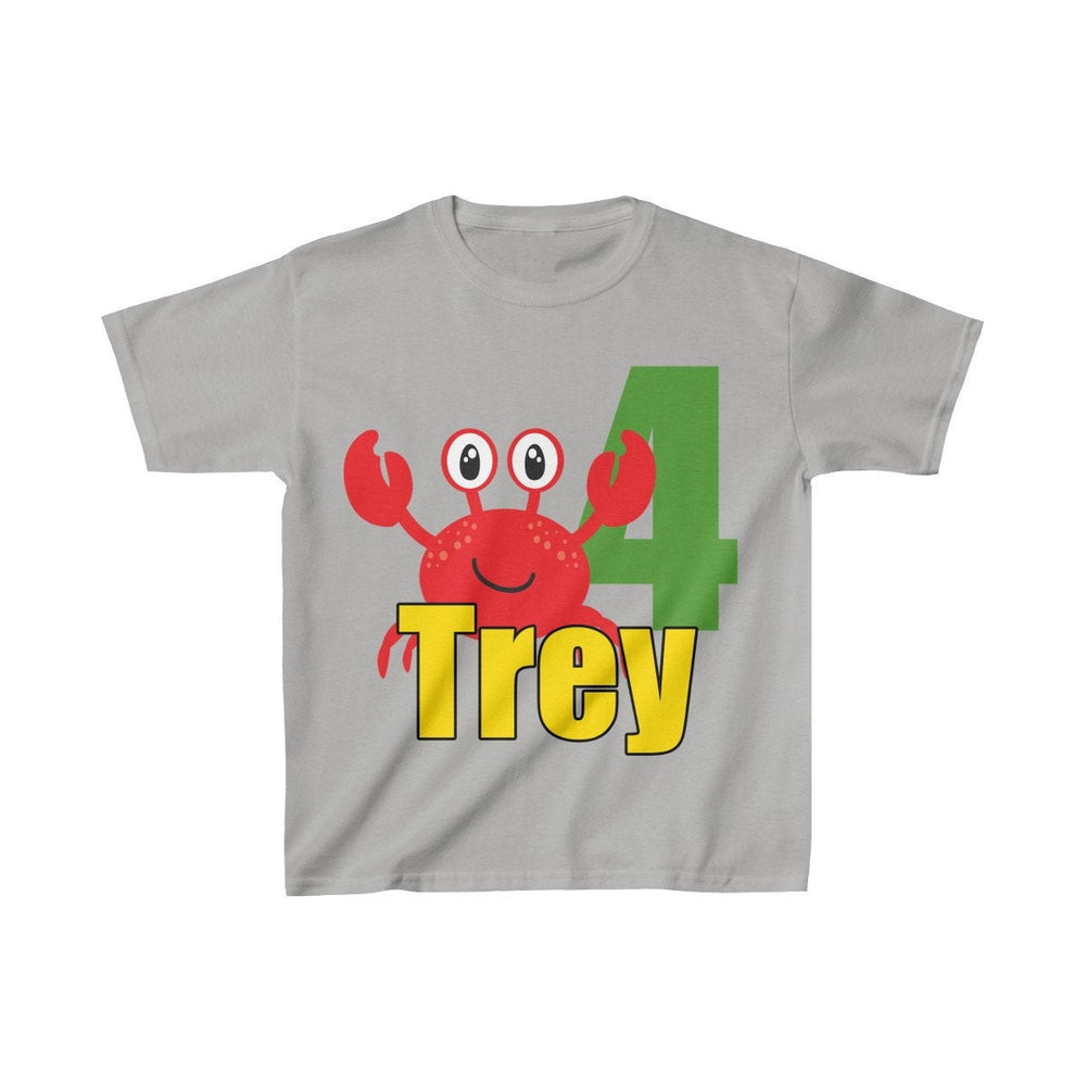Personalized Crab Beach Theme Kids Birthday Party Heavy Youth Cotton Tee, Multiple Colors, Ocean, Sea