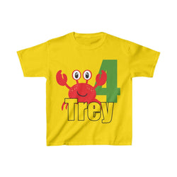 Personalized Crab Beach Theme Kids Birthday Party Heavy Youth Cotton Tee, Multiple Colors, Ocean, Sea