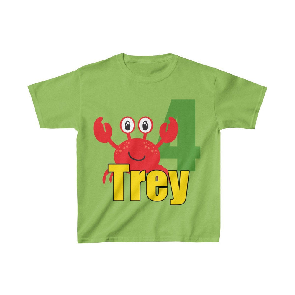 Personalized Crab Beach Theme Kids Birthday Party Heavy Youth Cotton Tee, Multiple Colors, Ocean, Sea