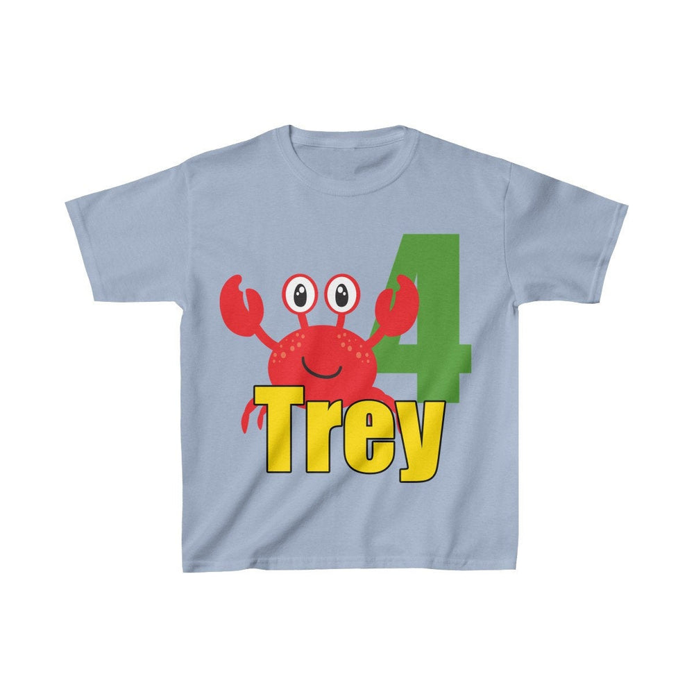 Personalized Crab Beach Theme Kids Birthday Party Heavy Youth Cotton Tee, Multiple Colors, Ocean, Sea