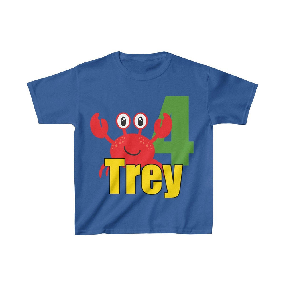 Personalized Crab Beach Theme Kids Birthday Party Heavy Youth Cotton Tee, Multiple Colors, Ocean, Sea