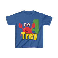 Personalized Crab Beach Theme Kids Birthday Party Heavy Youth Cotton Tee, Multiple Colors, Ocean, Sea