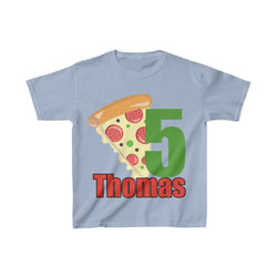 Pizza Birthday Shirt, Personalized Party Shirt Kids Birthday Party Youth Cotton Tee, Multiple Colors