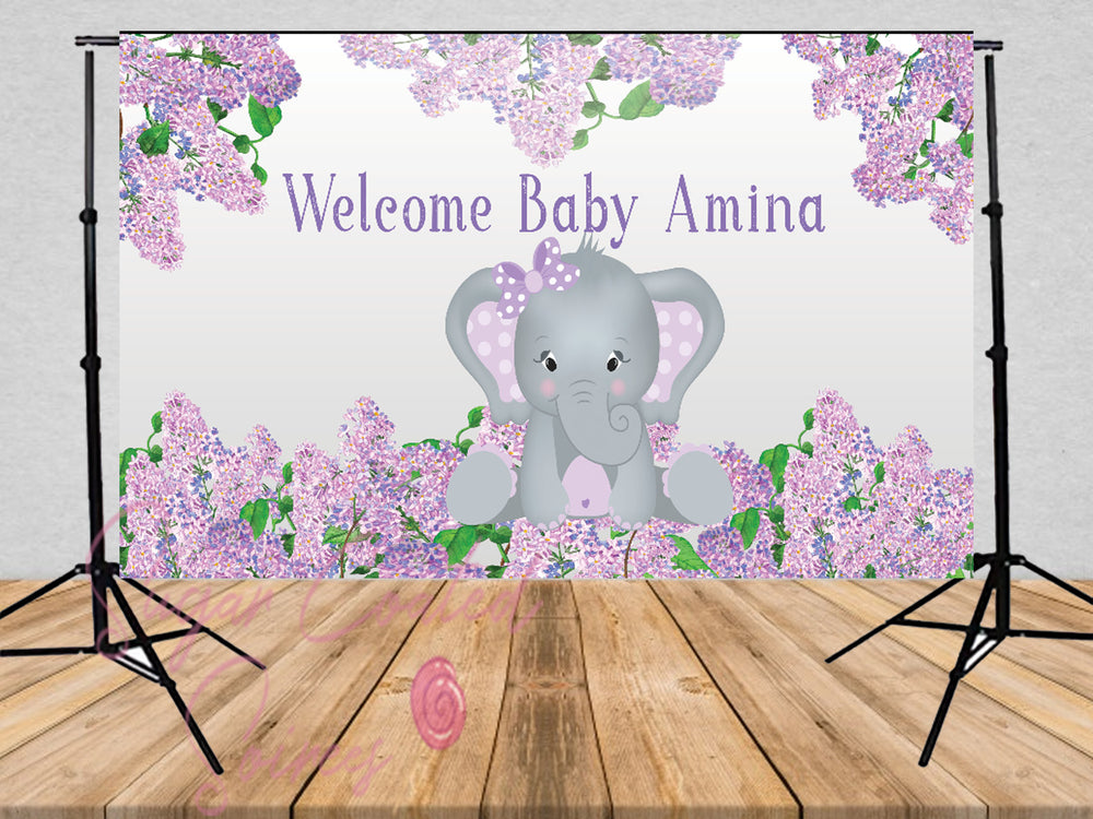 Printed purple Elephant backdrop, elephant babyshower, elephant birthday, Elephant Party, 3x5, 5x7, 8x10