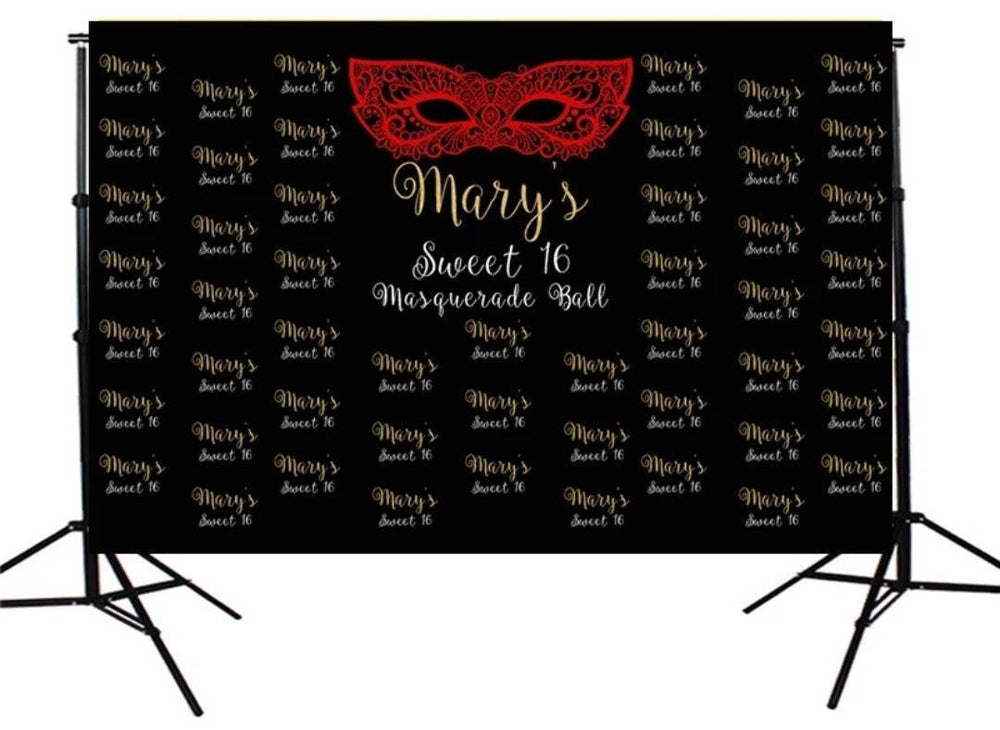 PRINTED Mascarade Backdrop, Mascarade Party, Mascarade Sweet 16, Sweet 16 Backdrop, Black and Gold backdrop, Red and Black backdrop