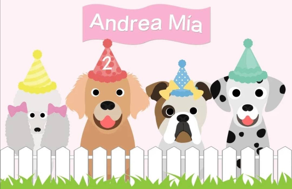 Printed Puppy Backdrop, Pink Dog Backdrop, Puppy Birthday, Puppy Party, Personalized Birthday Party Vinyl Backdrop 3x5ft 5x7ft 8x10ft