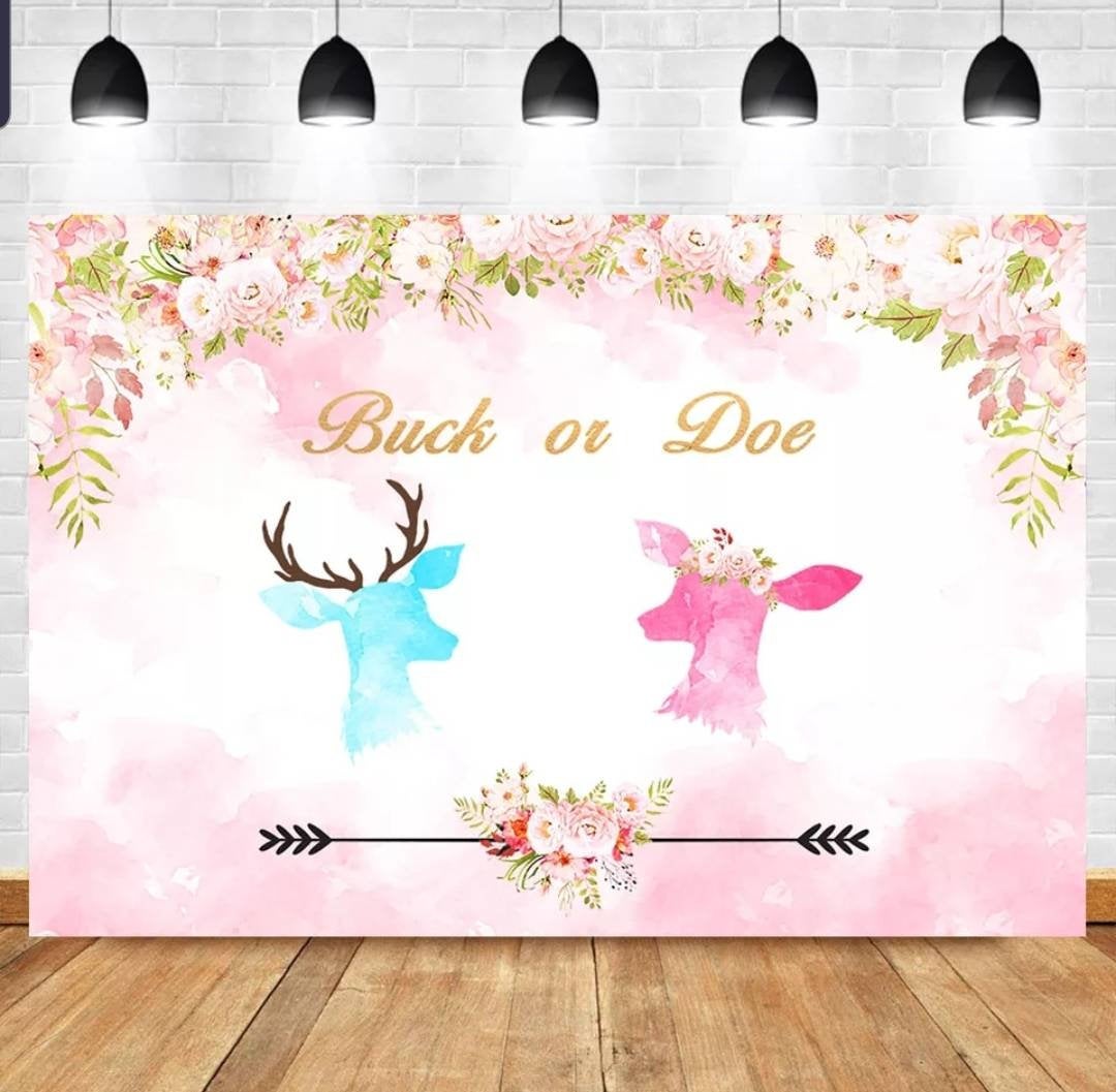 Printed Gender Reveal backdrop, Buck or Doe gender reveal babyshower, Deer gender reveal party, buck gender reveal backdrop