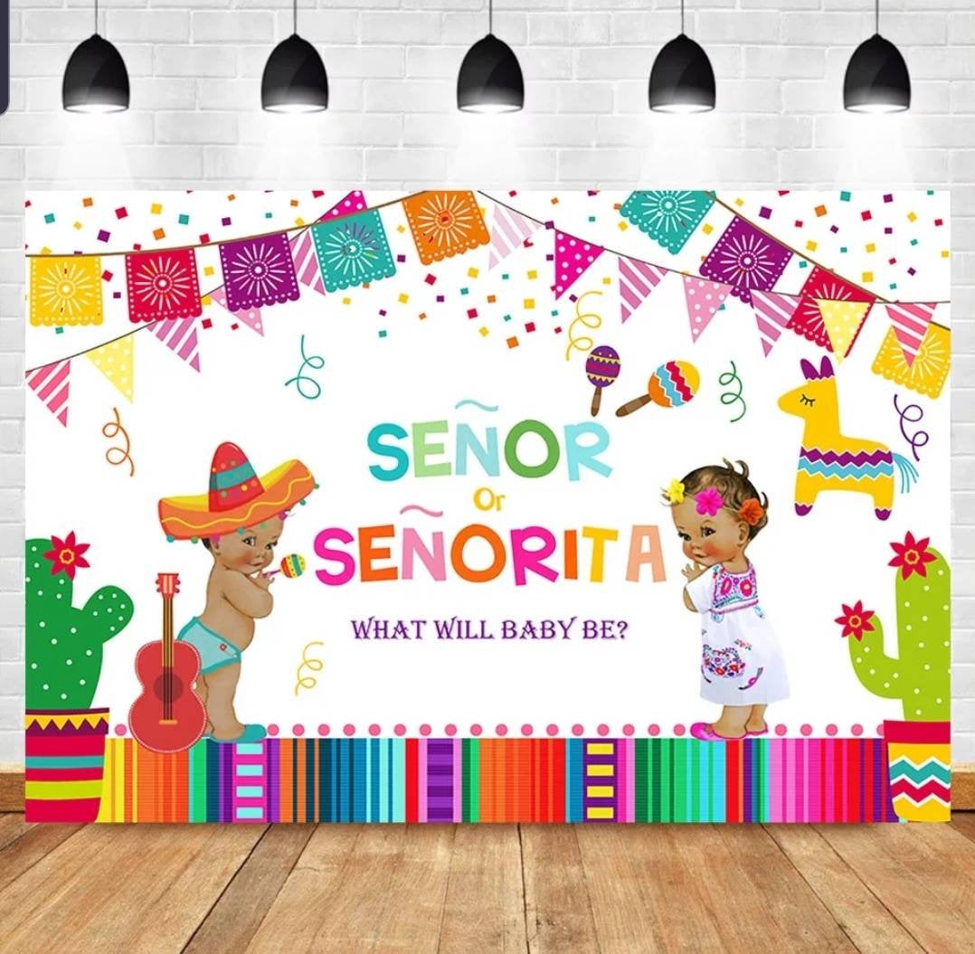 Printed Gender Reveal backdrop, Senor or Senorita gender reveal babyshower, Fiesta gender reveal party, Mexican gender reveal backdrop