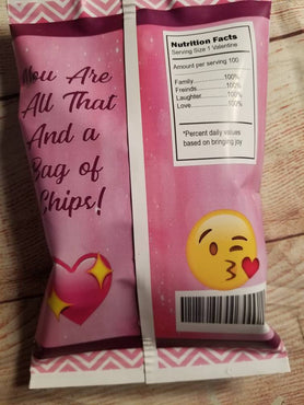Digital Valentine's Day Emoji heart personalized chip / treat / class / party / favor / goodie / candy  bag Download DIY