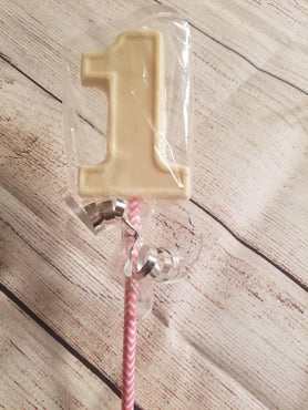 Chocolate first 1st birthday lollipop party treats, turning one, pink, blue